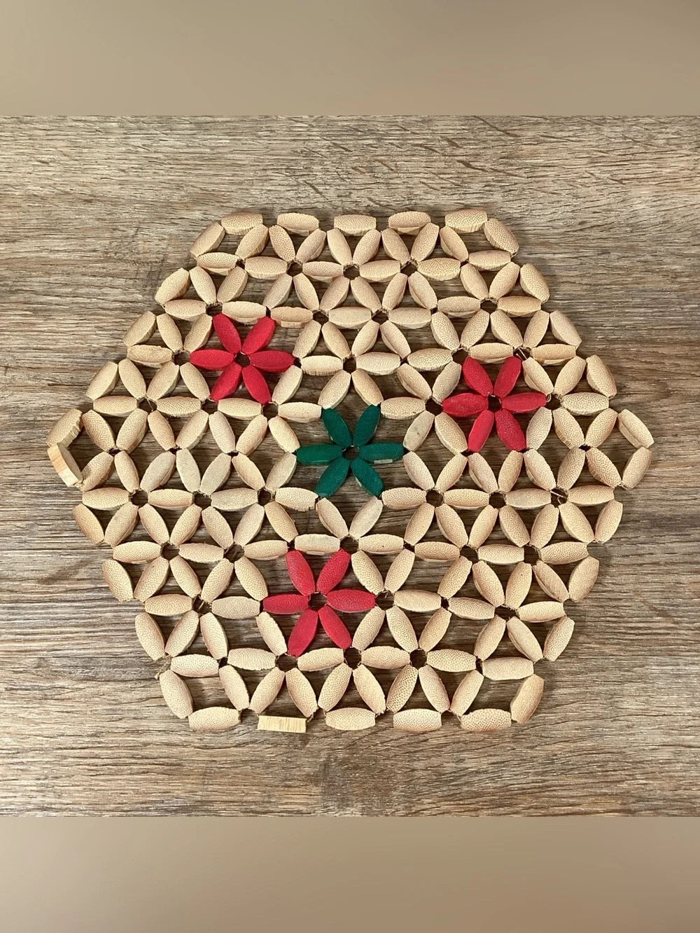 Vintage Wood Trivets - Bamboo Bead And West Germany Quilt Star